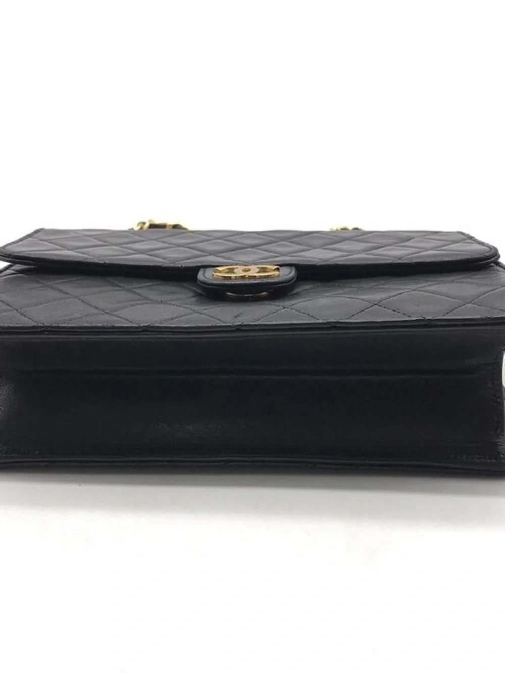 Authentic Chanel black lambskin leather single flap vintage bag